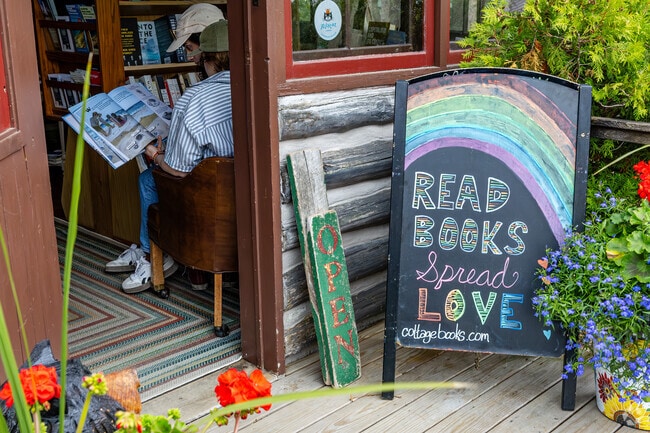 Vibrant decor and signs inviting visitors to browse are found throughout Glen Arbor's downtown.