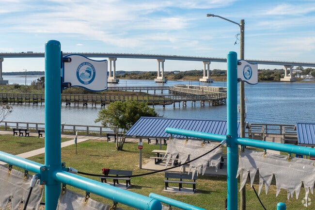 Soundside Park offers stunning waterfront views, and of Surf City Bridge.