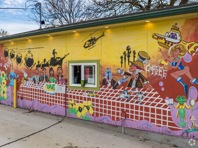 An eye-catching mural greets you at Grumpy's Coffee in Gravette.