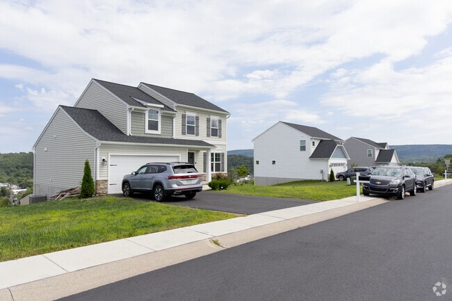 Rows of New Traditional homes sit on sidewalk lined streets around downtown Pine Grove.