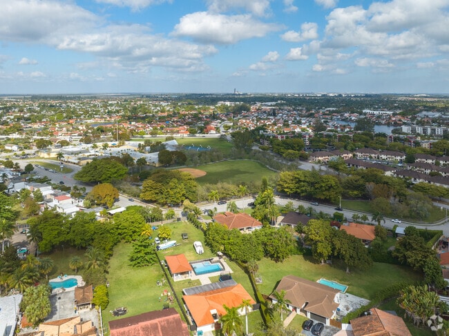 Overview of houses near International Gardens Park in the International Gardens neighborhood.