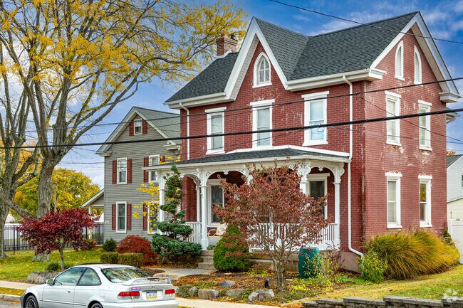 Red brick Colonial Revival homes are stand out in Telford.