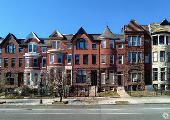 Historic row homes line the streets of the Reservoir Hill neighborhood.