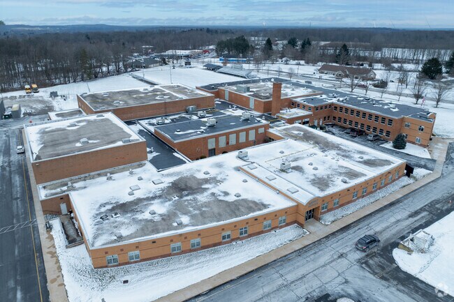 An aerial view of the James A Garfield Middle School in Garrettsville, Ohio.