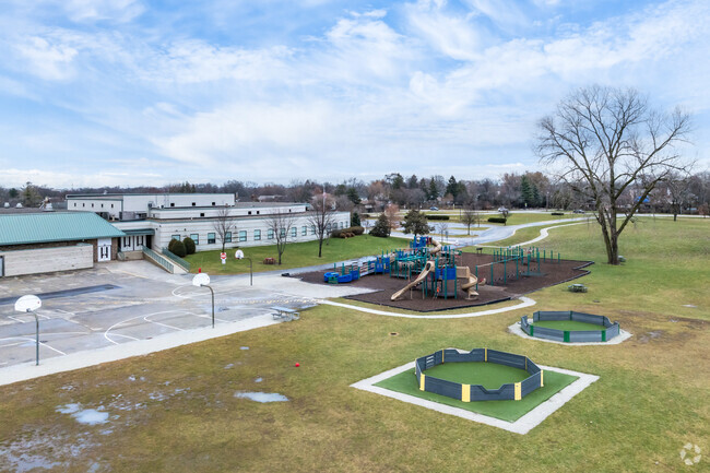Shabonee Elementary School has a great playground and sports area adjacent to the school.