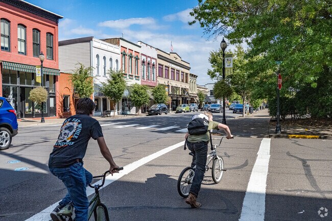 Biking is a popular form of transportation in Albany, Oregon.