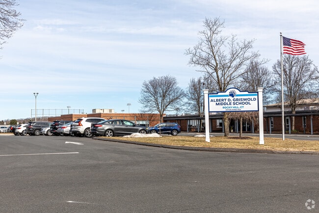 Signage and front entrance of Albert D. Griswold Middle School.