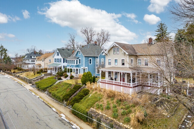 A row of Boonton homes with front porches in the historic district.