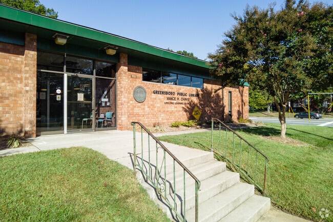 The front of Vance H. Chavis Branch Library at Stephens Street.
