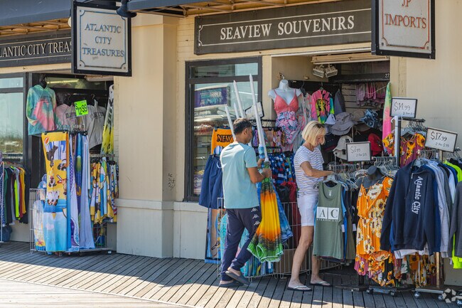 The boardwalk in Duck Town features many local boutiques for a day of shopping.