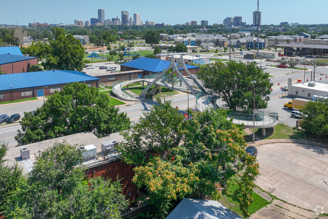 Eugene Field Elementary School has a pedestrian bridge for added student safety.