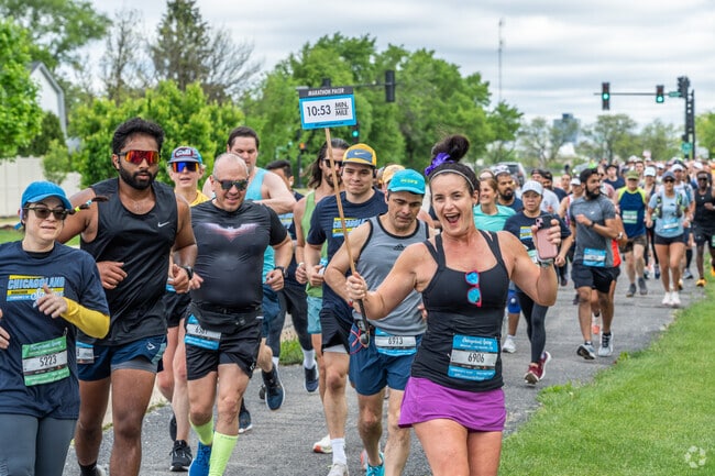 There are several pace runners at the Chicagoland Spring Marathon in Busse Woods.