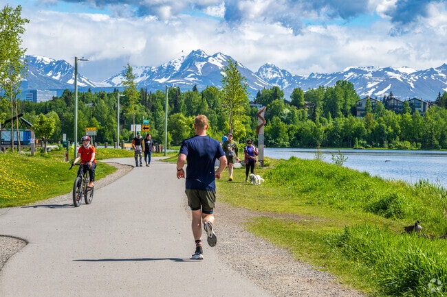 Exercise while enjoying the Chugach Mountains views along the Tony Knowles Coastal Trail.