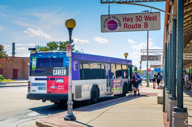 Pueblo Transit provides numerous bus stops around the  Mesa Junction neighborhood.