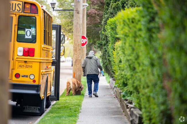 Out for a walk just before school gets out in Roslyn Heights.