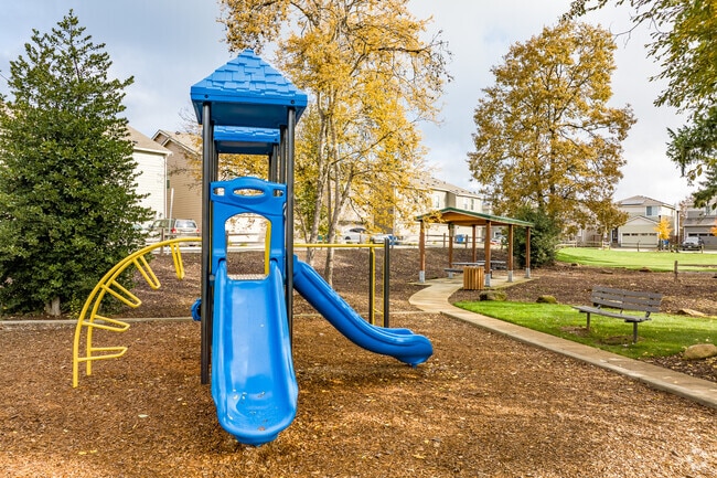 A new park offers a play structure and picnic shelter in Mountain View Meadows-Orchards.