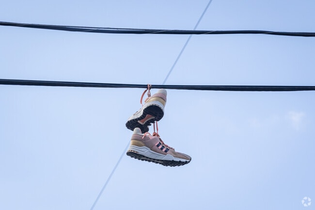 Shoes dangling from power lines give West Arlington a playful and distinctive vibe.