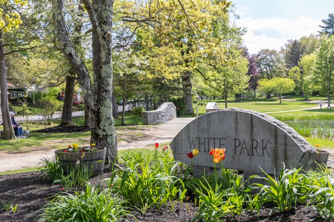 White Park in Concord features open fields, walking paths, and a beloved community playground nestled in a scenic, central location.