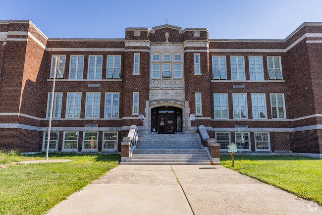 Walkway and entrance to Williams Avenue Elementary School in the Norwood neighborhood.