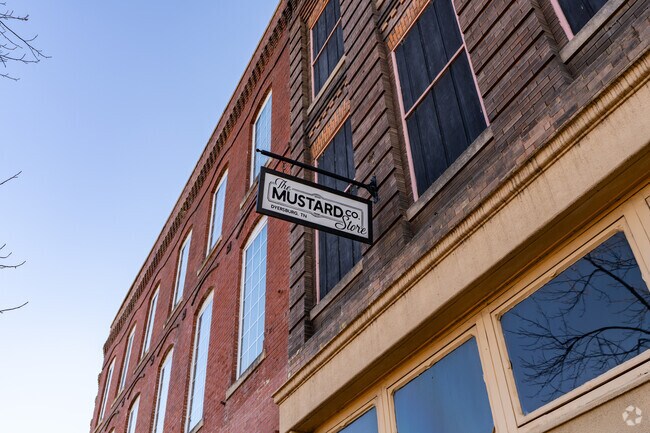 Dyersburg's town square is lined with local restaurants and shops like The Mustard Co. Store.