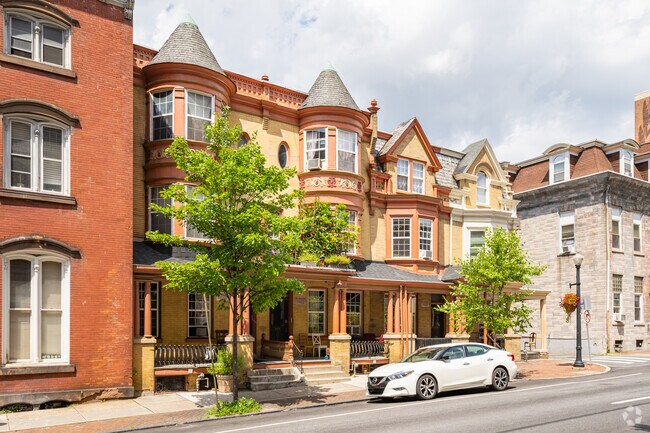 Victorian row homes showcase beautiful architecture in the neighborhood.