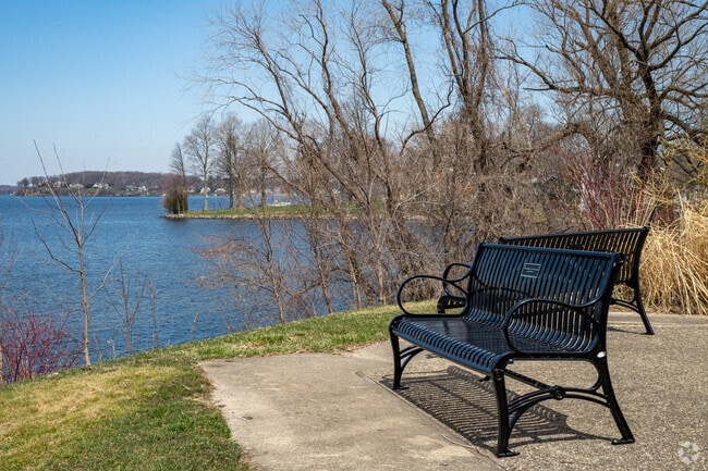 Benches on a Concrete Pad at Filene Park in Sherman Terrace, Overlooking Lake Mendota