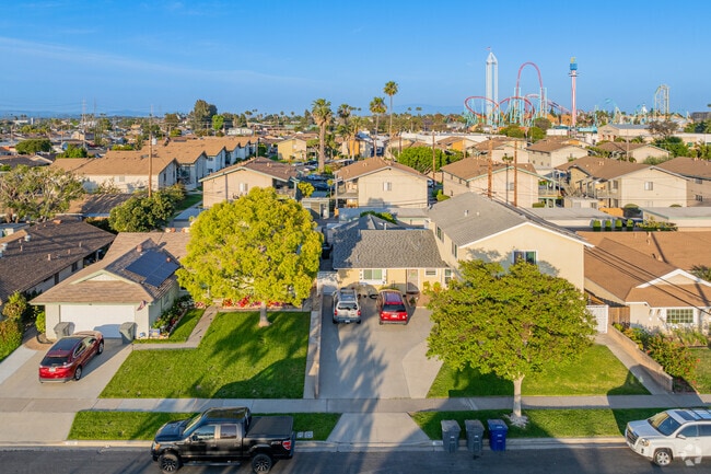 View of the residential neighborhood showing Knotts Berry Farm in the background.