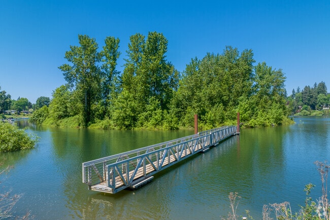 Cedar Island in accessable by a Foot Bridge when River Levels drop in the Summer.