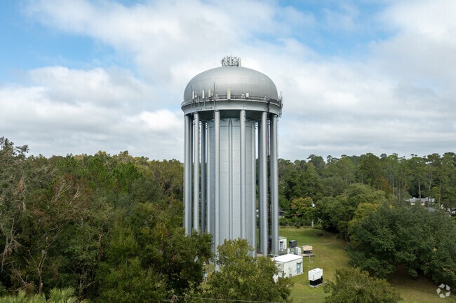 From afar, the first thing that you notice is the water tower that sticks out above the trees.