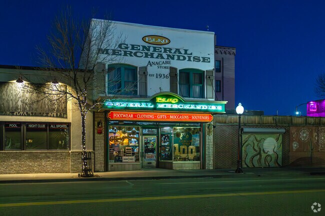 Neon lights brighten Elko’s Western charm on a brisk, winter night.