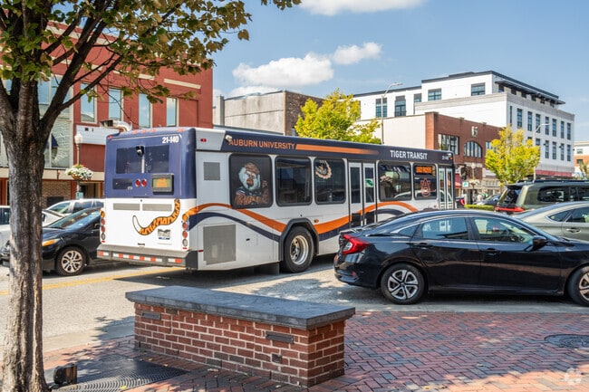 The Tiger Transit runs routes through Cary Woods to Downtown Auburn.