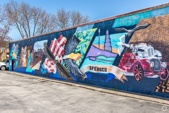 A colorful mural shows off the many aspects of Spencer that make it unique.