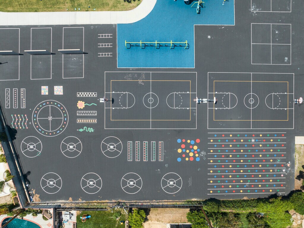 The blacktop at Skyblue Mesa Elementary School has many activities in Santa Clarita, CA.