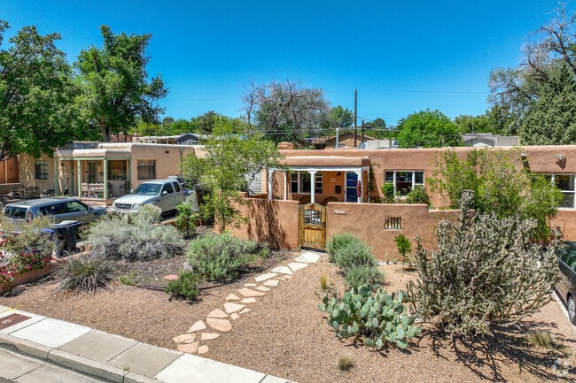 Many homes in Southeast Heights featuring Pueblo-inspired architectural characteristics.