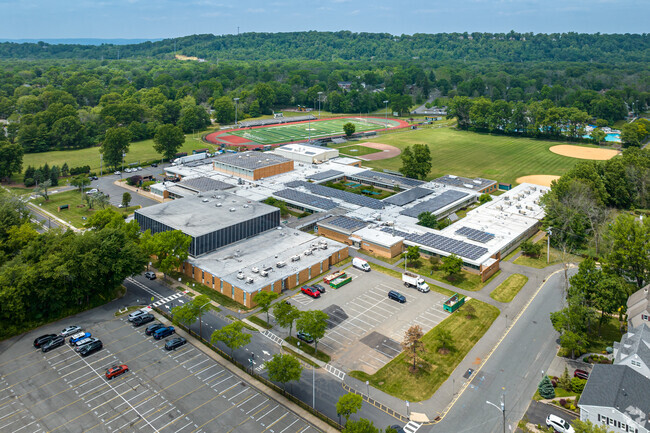An aerial of New Providence High School and Middle School campus, located in New Providence, NJ.