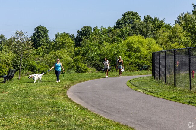 People bring their dogs to Falls Township Community Park, and let them play in the dog park here.