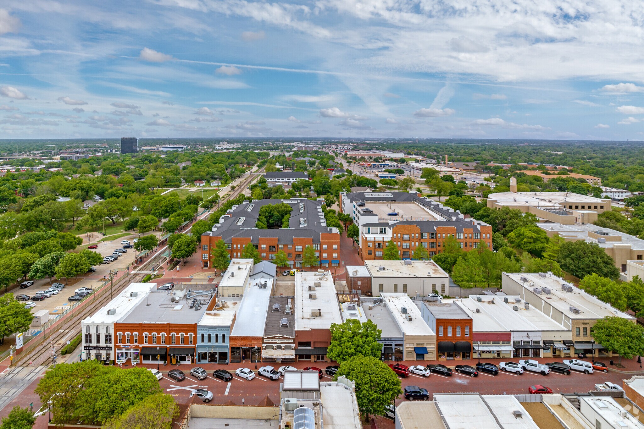 This view of downtown Plano shows the vibrant character at the heart of the Armstrong Park.
