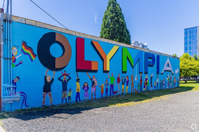 A stunning mural that showcases the city's name in downtown Olympia.