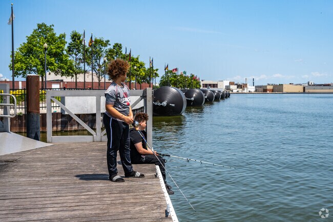 Spend the afternoon fishing from docks at Leicht Memorial Park.