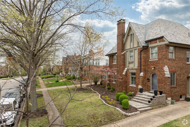 Brick colonials can be found among tudor style homes in Clayton.