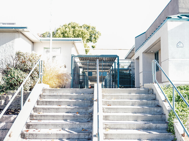 The entrance of Thomas Russell Middle School in Milpitas, California.