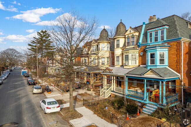 Colorful turrets peak above the Cedar Park neighborhood.