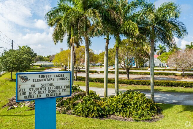 Sunset Lakes Elementary School serves around 900 students and is an A-rated school.