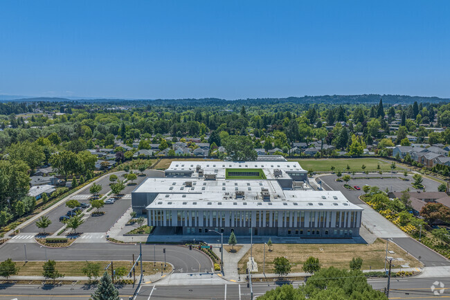 Aerial view of Vose Elementary School in the neighborhood of Vose.