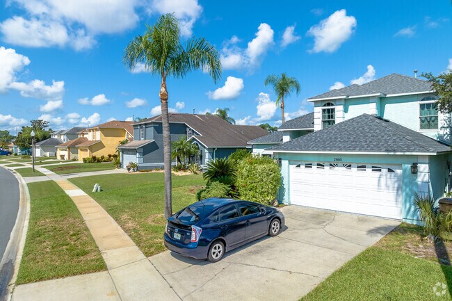 Colorful traditional style homes line the streets in the Acadia Estates community.