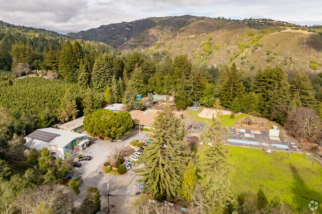 Lakeside Elementary School is in a beautiful setting among mountains and trees.