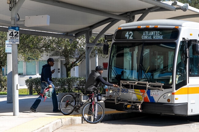 Riders can mount their bikes on front bus racks.