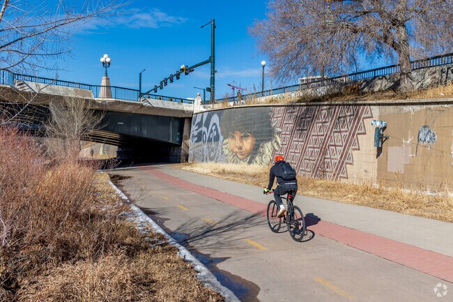 Speer Boulevard borders the 24-mile Cherry Creek Trail, popular for outdoor recreation.
