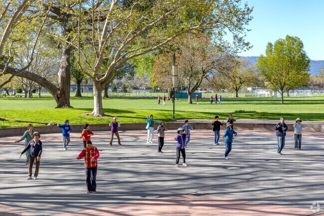 Group dance is a popular exercise in Mitchell Park nearby Greenmeadow.