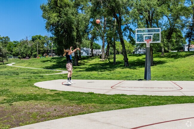 The basketball courts at Oak Park are right a great spot to meet up after school.